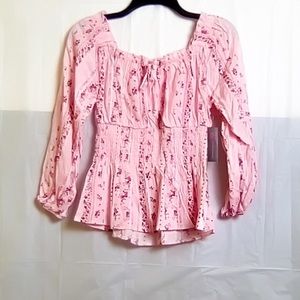 🌺 3/$21 No Boundaries Pink Floral Peasant Top